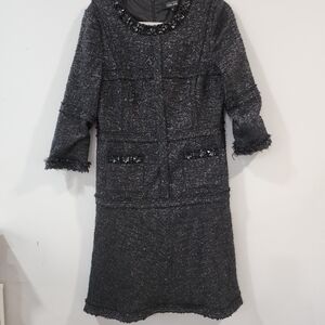 Teri Jon Black Tweed Jewel-Trim Dress